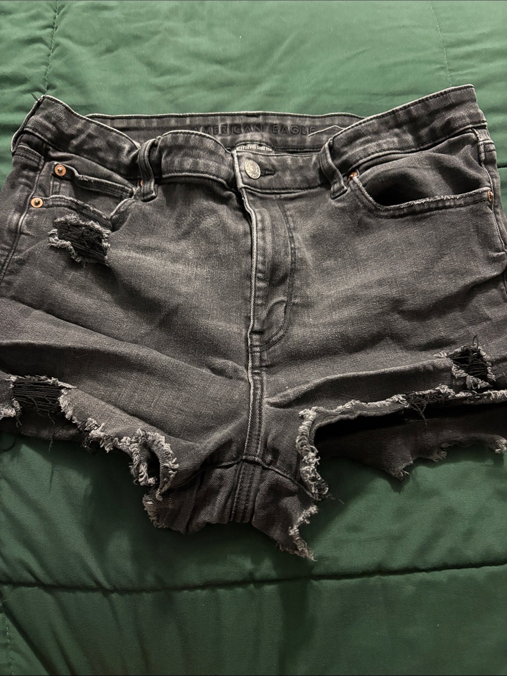 American Eagle Outfitters Distressed Black Jean Shortalls